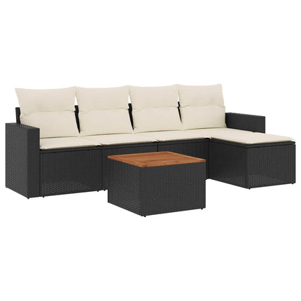 Loungegrupp med dynor 6 delar svart konstrotting