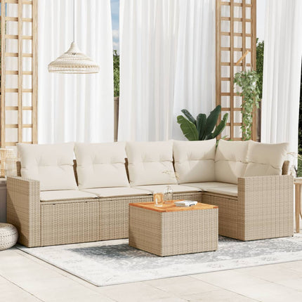 Soffgrupp för trädgården med dynor 6 delar beige konstrotting