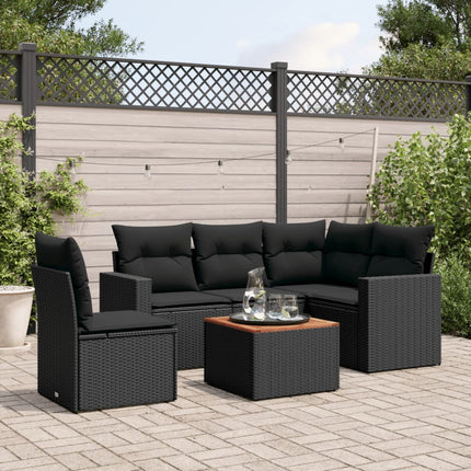 Loungegrupp med dynor 6 delar svart konstrotting