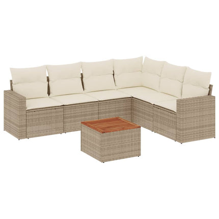 Matgrupp för trädgården med dynor 7 delar beige konstrotting