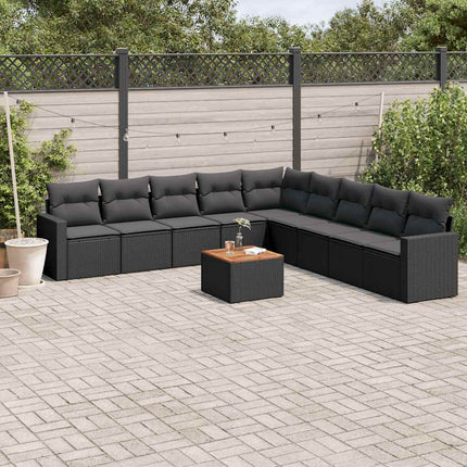 Loungegrupp 10 delar med svarta dynor konstrotting