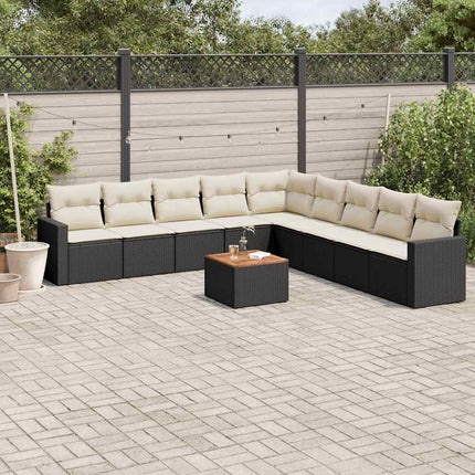 Loungegrupp 10 delar med svarta dynor konstrotting