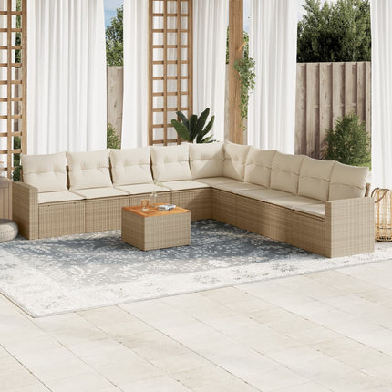 Soffgrupp för trädgård med dynor 10 delar beige konstrotting