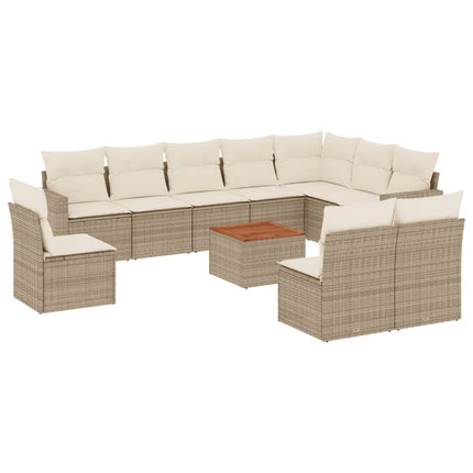 Loungegrupp för trädgården m. dynor 11 delar beige konstrotting