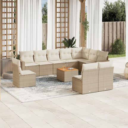 Loungegrupp för trädgården m. dynor 11 delar beige konstrotting
