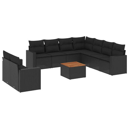Loungegrupp 10 delar med svarta dynor konstrotting