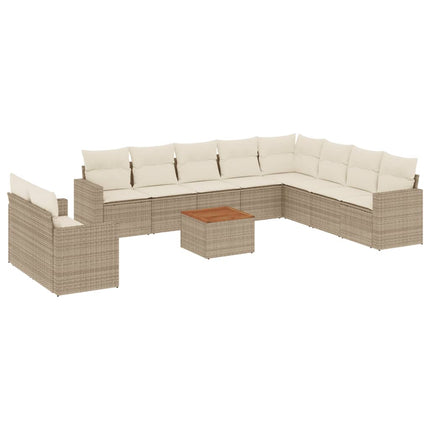 Loungegrupp för trädgården m. dynor 11 delar beige konstrotting
