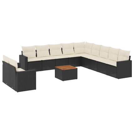 Loungegrupp med dynor 12 delar svart konstrotting