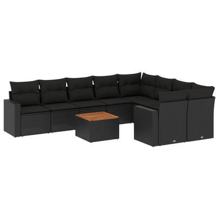 Loungegrupp 10 delar med svarta dynor konstrotting