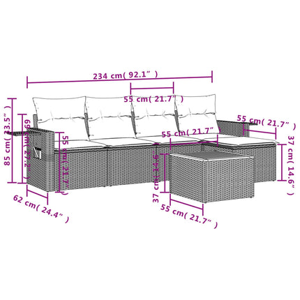 Soffgrupp för trädgården med dynor 6 delar beige konstrotting