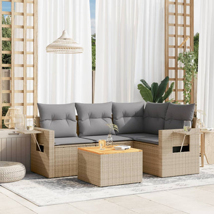 Soffgrupp för trädgård med dynor 5 delar mixbeige konstrotting
