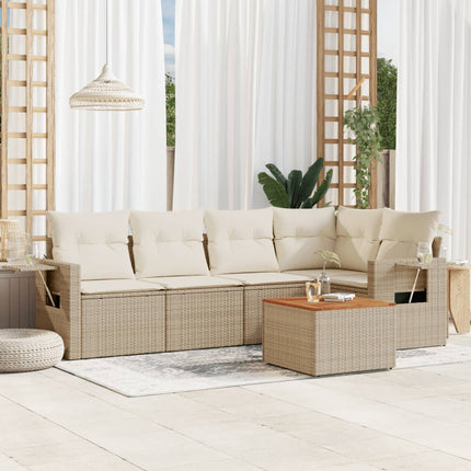Soffgrupp för trädgården med dynor 6 delar beige konstrotting