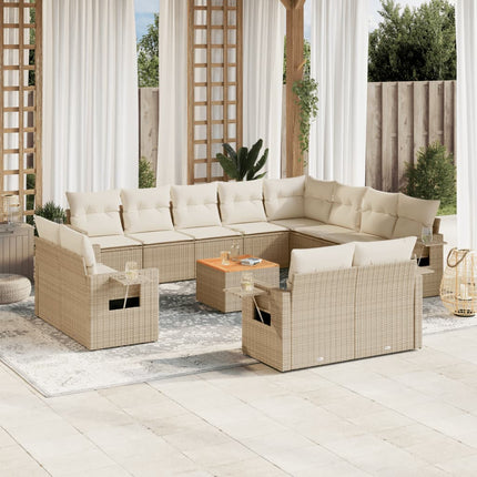 Soffgrupp för trädgården med dynor 13 delar beige konstrotting