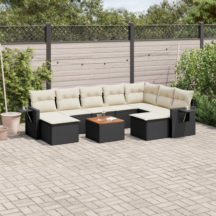 Loungegrupp 10 delar med svarta dynor konstrotting