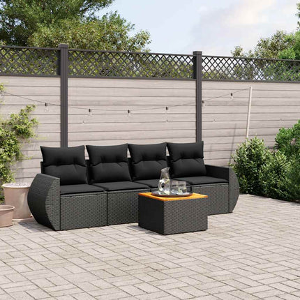 Loungegrupp för trädgården med dynor 5 delar svart konstrotting