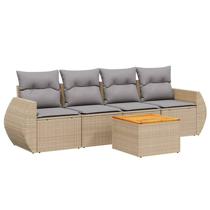 Soffgrupp för trädgården med dynor 5 delar beige konstrotting