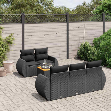 Loungegrupp med dynor 6 delar svart konstrotting