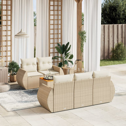 Soffgrupp för trädgården med dynor 6 delar beige konstrotting