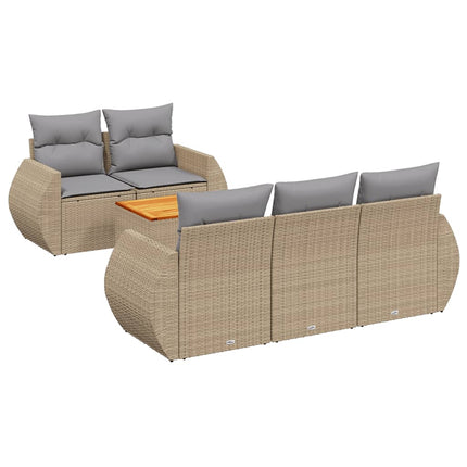 Soffgrupp för trädgården med dynor 6 delar beige konstrotting