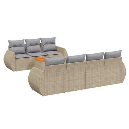 Matgrupp för trädgården med dynor 8 delar beige konstrotting