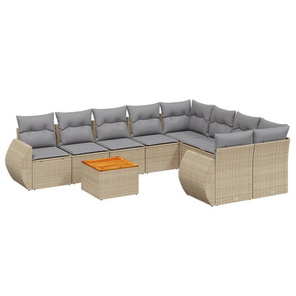 Soffgrupp för trädgården med dynor 9 delar beige konstrotting