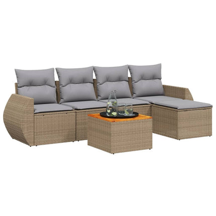 Soffgrupp för trädgården med dynor 6 delar beige konstrotting