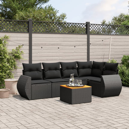 Loungegrupp med dynor 6 delar svart konstrotting