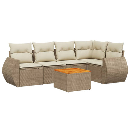 Soffgrupp för trädgården med dynor 6 delar beige konstrotting