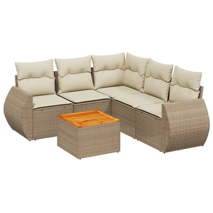 Soffgrupp för trädgården med dynor 6 delar beige konstrotting