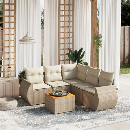Soffgrupp för trädgården med dynor 6 delar beige konstrotting