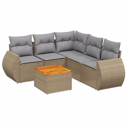 Soffgrupp för trädgården med dynor 6 delar beige konstrotting