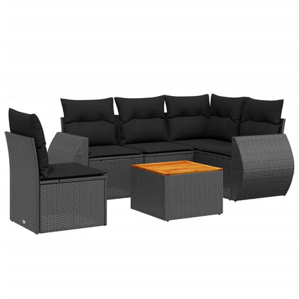 Loungegrupp med dynor 6 delar svart konstrotting
