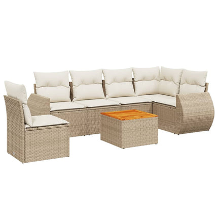 Matgrupp för trädgården med dynor 7 delar beige konstrotting