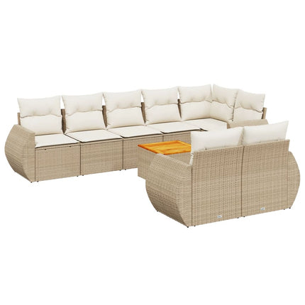 Soffgrupp för trädgården med dynor 9 delar beige konstrotting