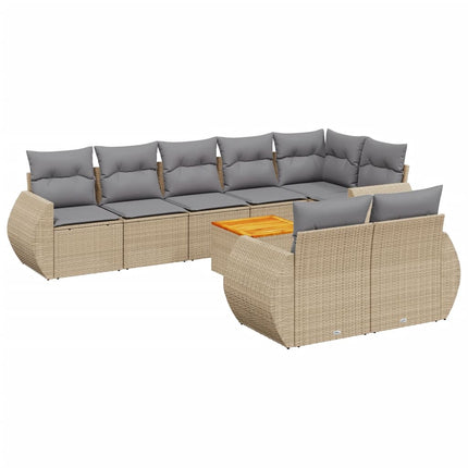 Soffgrupp för trädgården med dynor 9 delar beige konstrotting
