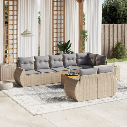 Soffgrupp för trädgården med dynor 9 delar beige konstrotting