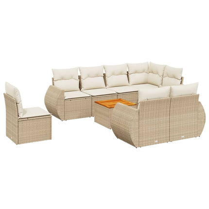 Soffgrupp för trädgården med dynor 9 delar beige konstrotting
