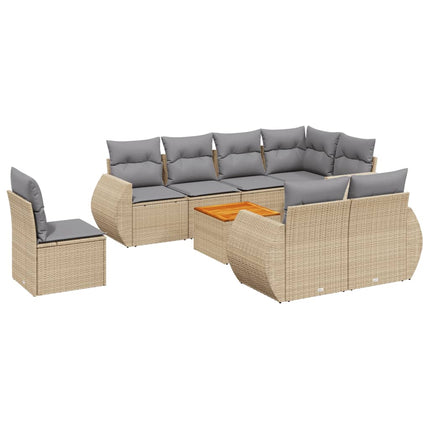 Soffgrupp för trädgården med dynor 9 delar beige konstrotting