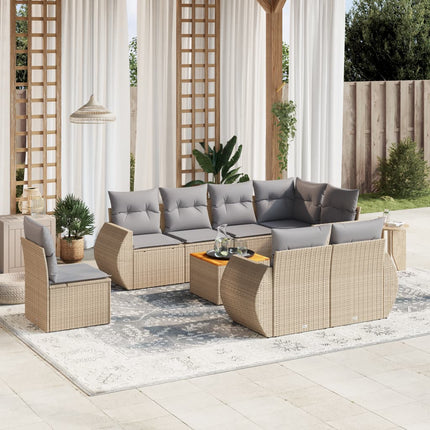 Soffgrupp för trädgården med dynor 9 delar beige konstrotting