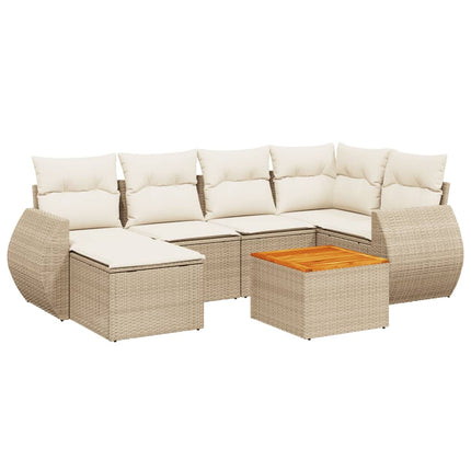 Matgrupp för trädgården med dynor 7 delar beige konstrotting