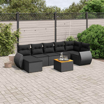 Loungegrupp för trädgården med dynor 8 delar svart konstrotting