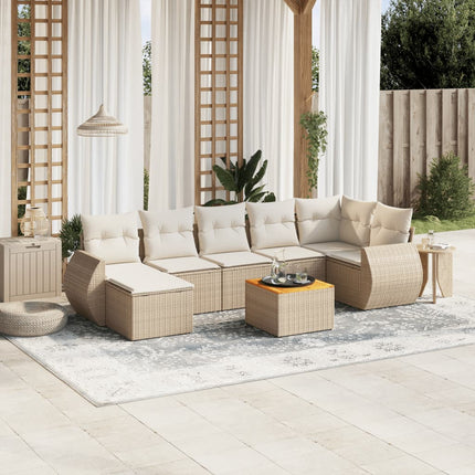 Matgrupp för trädgården med dynor 8 delar beige konstrotting