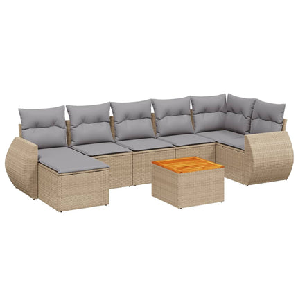 Matgrupp för trädgården med dynor 8 delar beige konstrotting