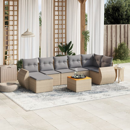 Matgrupp för trädgården med dynor 8 delar beige konstrotting