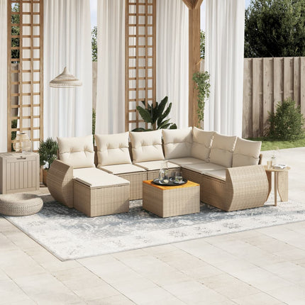 Matgrupp för trädgården med dynor 8 delar beige konstrotting