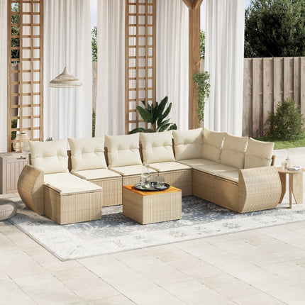 Soffgrupp för trädgården med dynor 9 delar beige konstrotting