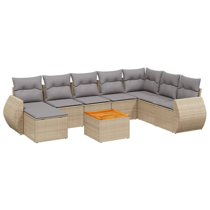 Soffgrupp för trädgården med dynor 9 delar beige konstrotting