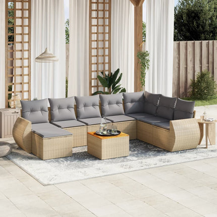 Soffgrupp för trädgården med dynor 9 delar beige konstrotting