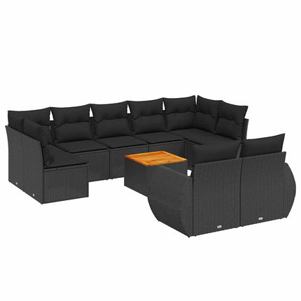 Loungegrupp 10 delar med svarta dynor konstrotting