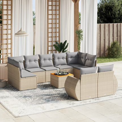 Soffgrupp för trädgård med dynor 10 delar beige konstrotting